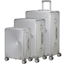 American Tourister Soundbox ALU Hardside Suitcase Set of 3 Silver 55707, 55710, 55711 with FREE Digital Luggage Scale 12775