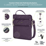 Travelon Classic Anti-Theft Slim Double Zip Crossbody Bag Purple 43116 - 6