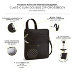 Travelon Classic Anti-Theft Slim Double Zip Crossbody Bag Black 43116 - 8