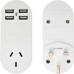 Samsonite Travel Accessories Adaptor Plug USB x 4 Australia to UK & HK White 86347