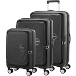 American Tourister Curio Book Opening Hardside Suitcase Set of 3 Black 48232, 48233, 48234 with FREE Digital Luggage Scale 12775